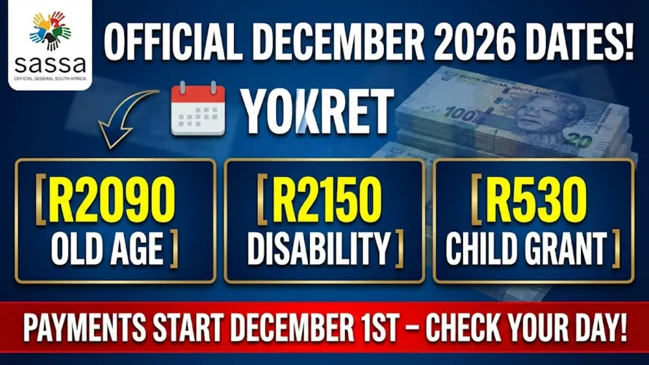 SASSA December 2026 Grants Schedule: Exact Dates for R2090, R530 & R2150 Payments
