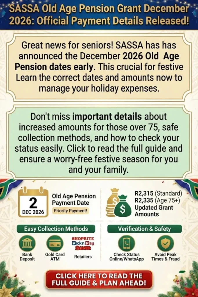 SASSA Old Age Pension Grant December 2026: Full Payment Date & Updated Amount Confirmed