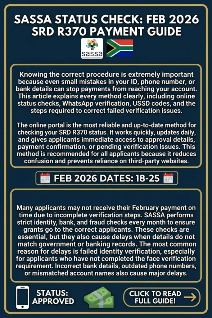 SASSA Status Check SRD R370 Payment Dates 2026 In February Full Details