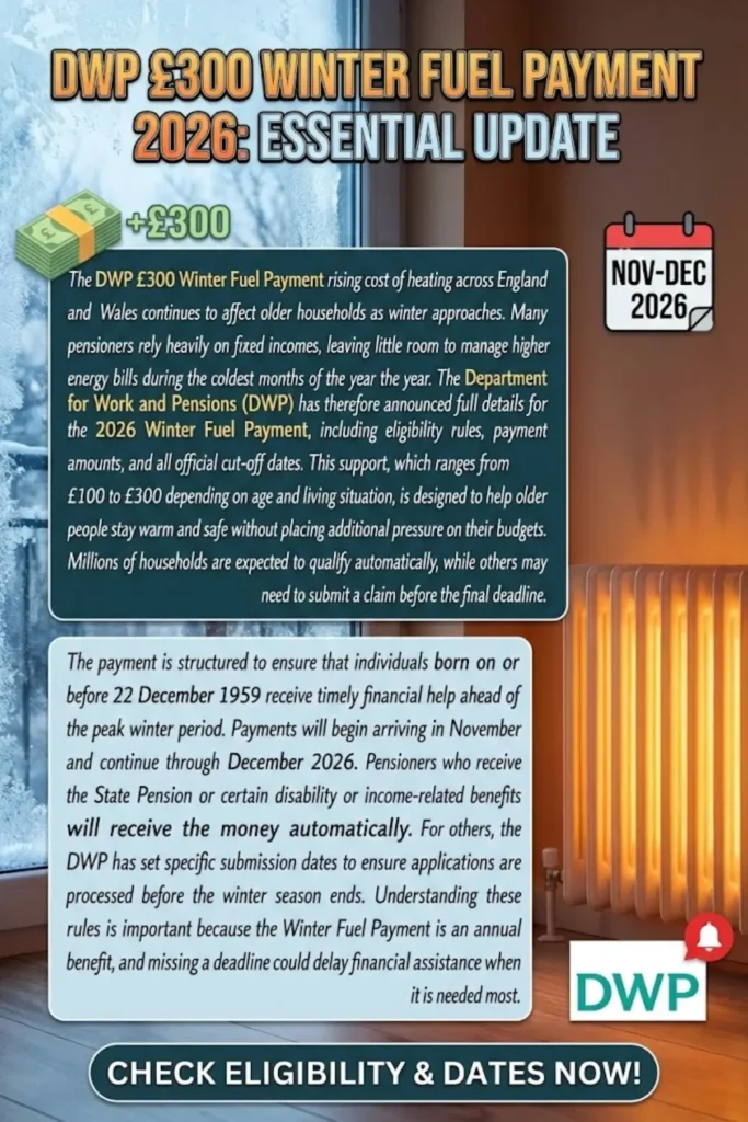 DWP £300 Winter Fuel Payment for 2026 Eligibility Conditions and Cut-Off Dates