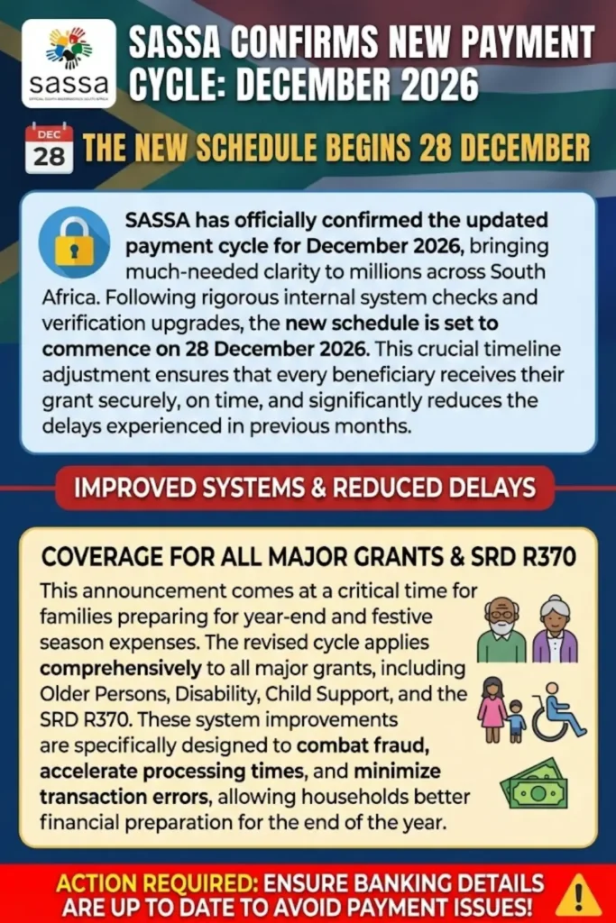 SASSA Confirms New Payment Cycle: All Grants to Start from 28 December 2026